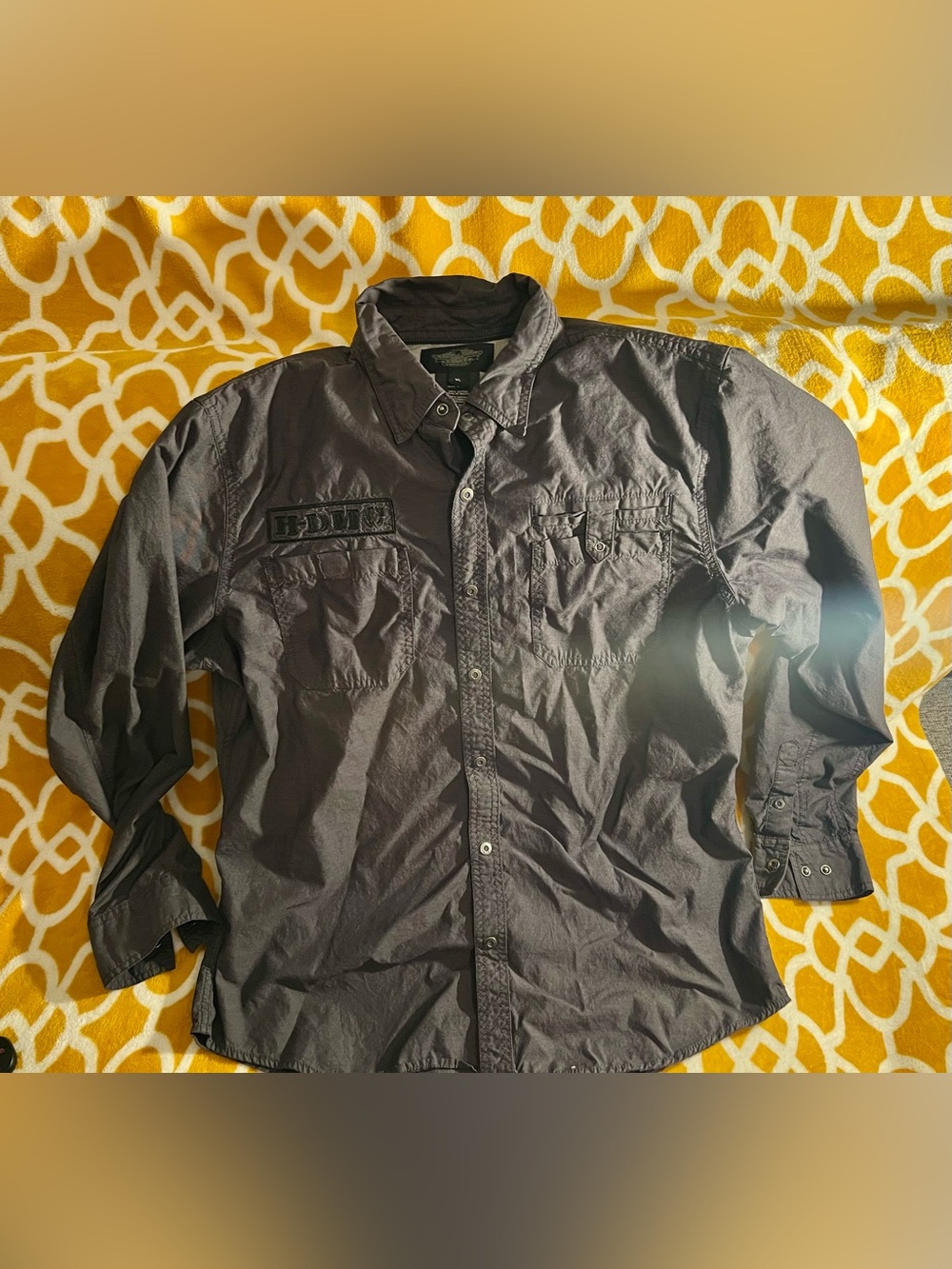 Harley-Davidson Embroidered Blue LS Button-Up Shirt Pockets Cotton Woven XL